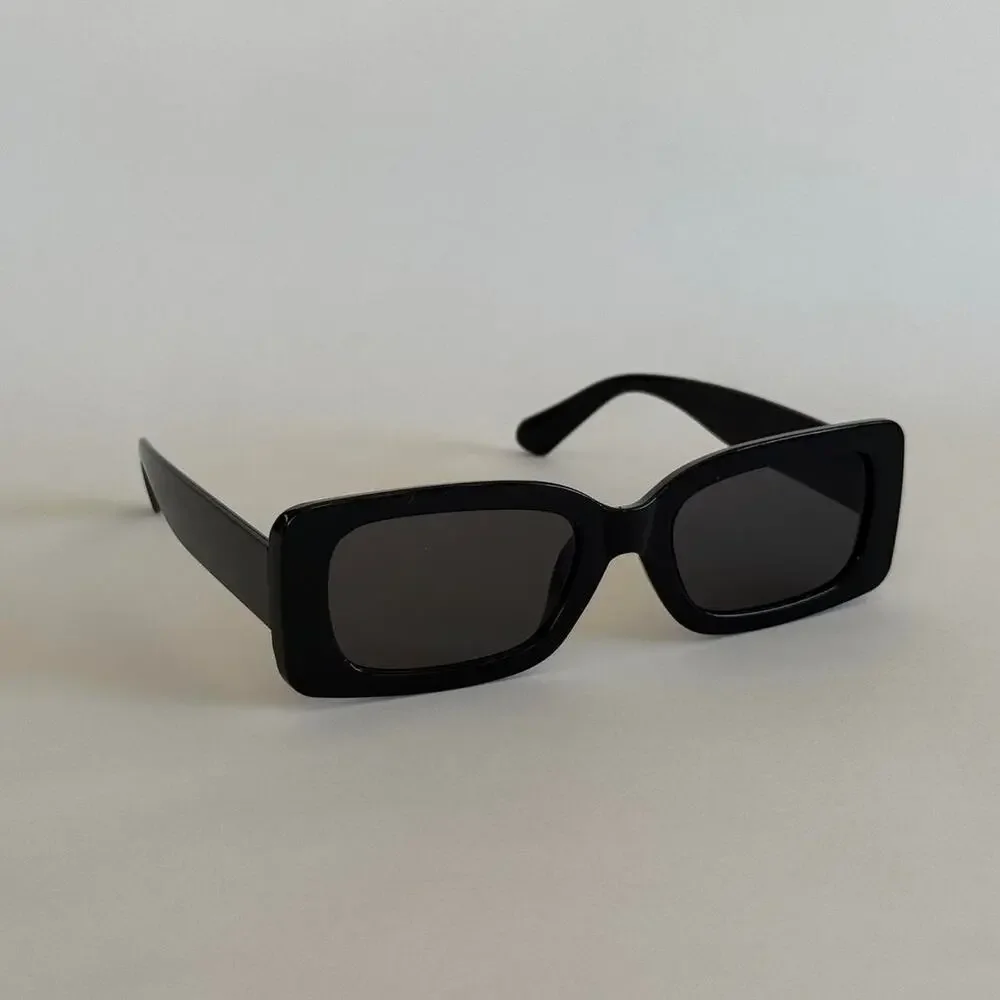 Y2K Black Square Sunglasses Grey Lens Unisex Modern Streetwear UVA UVB